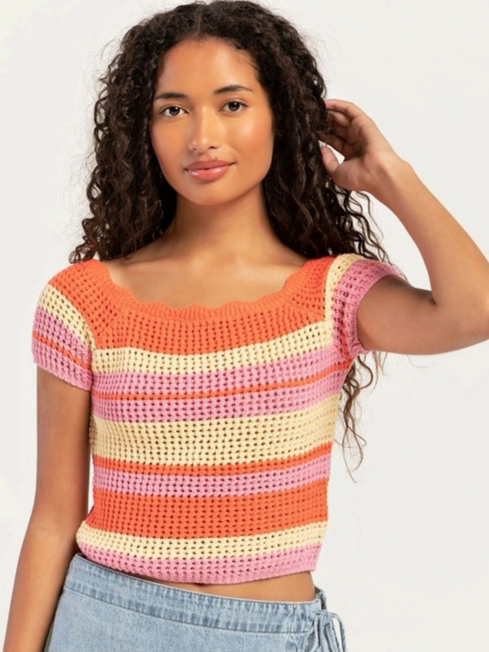 Tilly's Striped Short Sleeve Top in Orange & Pink Like New